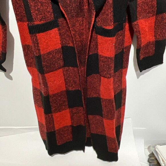 Maurices Women's Red Black Buffalo Plaid Open Front Duster Cardigan Small NWT - Picture 3 of 11